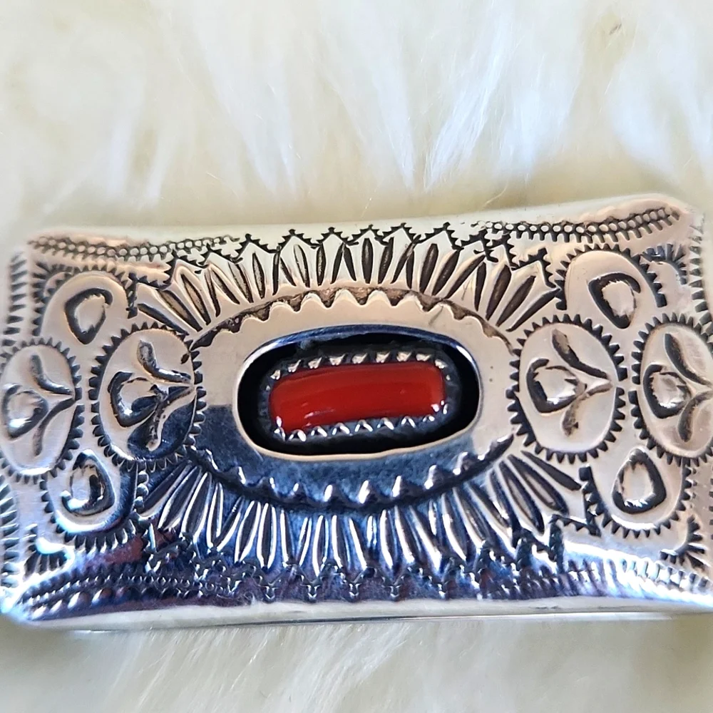 Beautiful Native American Navajo Sterling & Coral Handmade Money Clip ❤️💵🎁